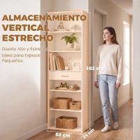 HOMCOM Estantería para Libros Alta y Estrecha Librería de 7 Niveles con Cajón 6 Compartimentos Abiertos 60x24x182 cm Blanco(m-5)