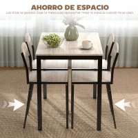 HOMCOM Conjunto de Mesa y 4 Sillas de Comedor para 4 Personas, Estilo Moderno con Estructura Metálica, Roble y Negro(m-4)