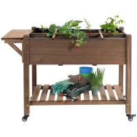 Outsunny Fioriera da Esterno a 8 Vasi con Ripiano Laterale e Mensola Inferiore, in Legno di Abete, 123x54x87 cm(m-11)