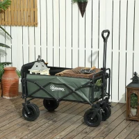 Outsunny Gartenwagen 120 kg belastbar, klappbar Transportwagen mit herausnehmbare Plane, Griff, Rädern 95 Liter Grün(m-10)