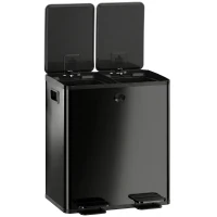 HOMCOM 2 x 20 L Doppelmülleimer, Pedalöffnung, leicht zu reinigen, Edelstahl, Kunststoff, Schwarz(m-11)