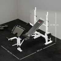 HOMCOM Banco de Musculación Inclinable con Soporte para Barra Ajustable Extensión de Piernas y Curl de Predicador para Gimnasio(m-3)
