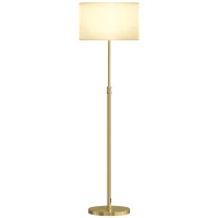 HOMCOM Candeeiro de pé com telecomando, altura ajustável, abat-jour de tecido, suporte metálico, brilho ajustável, interruptor de pé, cor dourada(m-7)