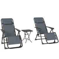 Outsunny Sonnenliege 2er Set klappbar Zero Gravity Liegestuhl mit Kopfstützen Beistelltisch inklusive 2 Getränkehalter(m-1)