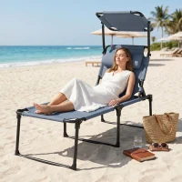 Outsunny Sezlong pliabil reglabil cu spatar cu 4 pozitii, Gri(m-8)