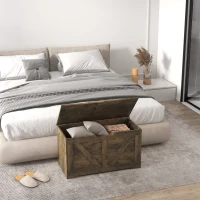 HOMCOM 100L Home Storage Box, with Safety Hinge - Rustic Brown(m-10)