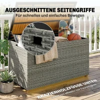 Outsunny Gartenbox 450 L Polyrattan wasserdicht Auflagenbox mit FSC-Holz-Deckel Gasdruckfedern Innenfutter(m-9)