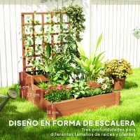 Outsunny Jardinera de 3 Niveles con Enrejado y Tela no Tejida para Cultivos Verduras Flores Hierbas 95x95x110 cm Natural(m-5)