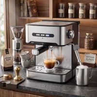 HOMCOM Espresso Machine, 20-Bar Semi Automatic Cappuccino Coffee Maker with Frother Wand, 1.6 L Water Tank, Black and Silver(m-14)