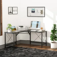 HOMCOM Escritorio Esquinero Moderno con Marco de Acero Carga 70 kg para Oficina Hogar Estudio 150x150x76 cm Negro(m-10)