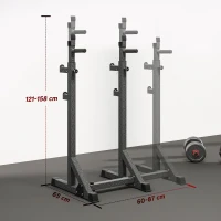 SPORTNOW Supporto per Bilanciere con Altezza e Larghezza Regolabili in Acciaio ed EVA, 60-87x65x121-158cm, Nero(m-3)