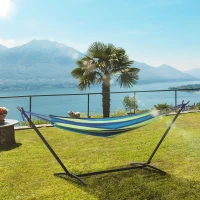 Outsunny Hamaca con Soporte 310x117 cm para Camping con Altura Ajustable y Bolsa de Transporte Carga 120 kg Rayas Verdes y Azules(m-10)
