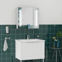 kleankin Armario con Espejo de Baño con Luz LED Mueble de Baño Colgante con Interruptor Táctil 70x15x65cm Blanco(m-10)