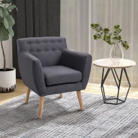 HOMCOM Butaca para Dormitorio con Reposabrazos y Patas de Madera Sofá Individual Carga 125 kg para Oficina Gris Oscuro(m-2)