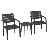 Outsunny Gartenmöbel-Set für 2 Personen inkl. 1 Tisch, 2 Stühlen, Gartengarnitur, Bistro-Set, HDPE Schwarz(m-11)