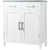 kleankin Badezimmerschrank Freistehender Bademöbel Badschrank Schrank mit Schublade Weiß+Grau 68 x 33 x 76 cm(m-11)