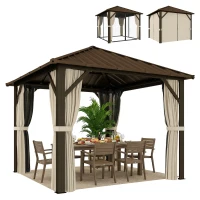 Outsunny Gartenpavillon ca. 3 x 3 m Aluminium Pavillon mit Stahldach Hardtop Moskitonetz 4 Seitenteile, UPF50+(m-12)