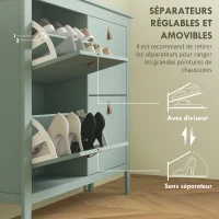 HOMCOM Meuble à chaussures 20 paires, armoire à chaussures avec 4 tiroirs rabattables, étagères amovibles et réglables, vert(m-5)
