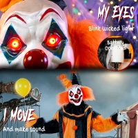 HOMCOM 190cm Life Size Animated Clown Halloween Decoration, Scary Halloween Animatronics Decor with Sound Touch Activated(m-4)
