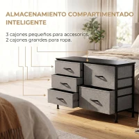 HOMCOM Cómoda con 5 Cajones de Tela Cómoda para Dormitorio Marco de Acero Cajonera para Salón Oficina Gris Oscuro y Negro(m-4)