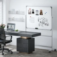 HOMCOM Lavagna Magnetica Bianca a 2 Facce con Accessori e 4 Ruote, in Alluminio e Acciaio, 127x50x165 cm(m-2)