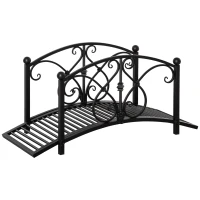Outsunny Gartenbrücke, Teichbrücke mit Sicherheitsgeländer, Zierbrücke bis 100 kg belastbar, 102 x 48 x 49 cm Schwarz(m-9)