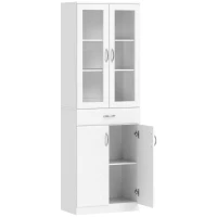 HOMCOM Küchenschrank Buffetschrank mit verstellbar Regal Schublade 2 Schrank Hochschrank mit Glastür 60 x 35 x 180 cm Weiß(m-1)