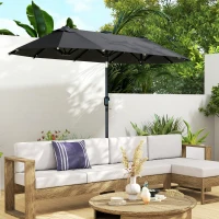 Outsunny Parasol de jardin double 3 x 1,5 m, parasol de jardin extérieur avec éclairage solaire, manivelle et 2 aérations, gris(m-9)