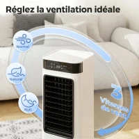 HOMCOM Refroidisseur d'air portable 3 en 1 refroidisseur humidificateur et ventilateur, 3 vitesses 3 modes, blanc(m-6)