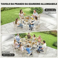 Outsunny Tavolo da Giardino Allungabile in Alluminio con Piano a Ribalta in Vetro Temperato, 90-180x90x75 cm, Crema(m-4)