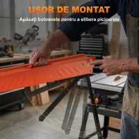 Set de 2 Cavalete HOMCOM, Pliabile, cu Înălțime Reglabilă, Mâner pentru Transport, Picioare Antiderapante, Suport până la 500 kg, Portocaliu(m-7)