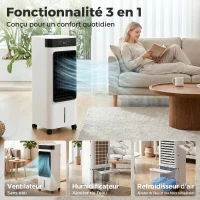 HOMCOM Refroidisseur d'air portable 3 en 1 refroidisseur humidificateur et ventilateur, 3 vitesses 3 modes, blanc(m-4)