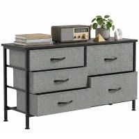 HOMCOM Cómoda con 5 Cajones de Tela Cómoda para Dormitorio Marco de Acero Cajonera para Salón Oficina Gris Oscuro y Negro(m-11)