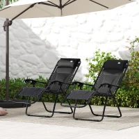 Outsunny Zero Gravity Lounger Chair Set of 2, Folding Reclining Patio Chair with Padded Seat, Cup Holder, Soft Cushion and Headrest for Poolside, Camping, Black(m-10)