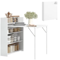HOMCOM Table à manger pliante, table de cuisine pour 3 personnes, plateau à abattant et 4 étagères, 78,5x91x93cm, blanc(m-12)