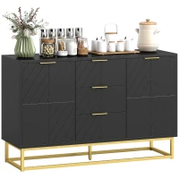 HOMCOM Buffet design contemporain graphique 2 placards porte étagères réglables 3 tiroirs coulissants en bois noir métal doré(m-11)