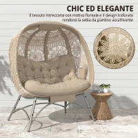 Outsunny Lettino da Giardino 2 Posti con Copertura Decorata e Cuscino Spesso, 126x75x142 cm Marrone(m-4)