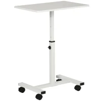 HOMCOM Mesa Auxiliar con Ruedas Mesita Lateral para Sofá Cama Altura Ajustable Marco de Metal y Frenos 60x40x52,5-84 cm Blanco(m-11)