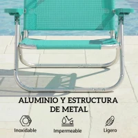 Outsunny Juego de 2 Sillas de Playa Plegables con Dosel Ajustable Respaldo Reclinable en 6 Posiciones Reposacabezas Turquesa(m-8)