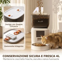 PawHut Distributore Automatico Cibo Gatti 4L WiFi 2.4G, App Controllo con Registratore 10s, Ciotola, Bianco(m-6)