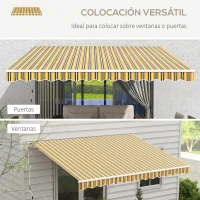 Outsunny Toldo para Balcón 350x250 cm con Manivela de Metal Impermeable y Anti-UV para Jardín Terraza Ventanas Gris y Amarillo(m-5)