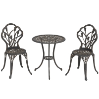Outsunny Set da Esterno 3 Pezzi con 2 Sedie da Giardino e Tavolo Rotondo con Foro per Ombrellone, Bronzo