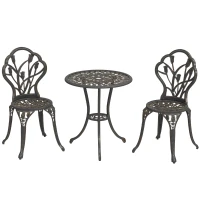 Outsunny Set da Esterno 3 Pezzi con 2 Sedie da Giardino e Tavolo Rotondo con Foro per Ombrellone, Bronzo(m-1)