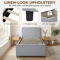 HOMCOM 3ft Single Bed Frame with Trundle, Upholstered Pull Out Trundle Bed with Headboard and Footboard, Light Grey(m-6)