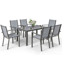 Outsunny Set da Giardino con 6 Sedie Impilabili e Tavolo da Pranzo Rettangolare, Grigio Chiaro(m-11)