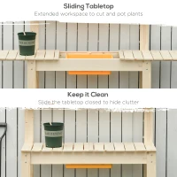 Outsunny Garden Potting Bench w/ Sliding Tabletop, Wooden Workstation w/ Dry Sink, Outdoor Workbench Potting Table w/ Storage Shelf & Hooks, Natural(m-5)