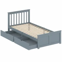 HOMCOM Pine Storage Bed, 3ft Single Solid Wooden Bed Frame with Drawers, Headboard, Wood Slat Support, Grey(m-1)