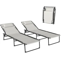 Outsunny Lot de 2 bain de soleil transat pliable dossier inclinable multi-positions acier lacets élastiques textilène crème(m-11)