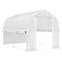 Outsunny Estufa polytunnel 3 x 2 x 2 m com laterais enroláveis, lona plástica resistente aos UV e estrutura de aço, Branco(m-1)