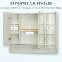 kleankin Armario de Baño con Espejo 3 Puertas Estante Ajustable y Compartimento 90x15x75 cm Blanco(m-6)